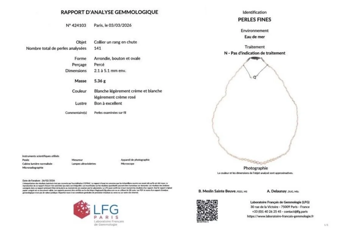 LFG Certificate — 141 Natural Pearls